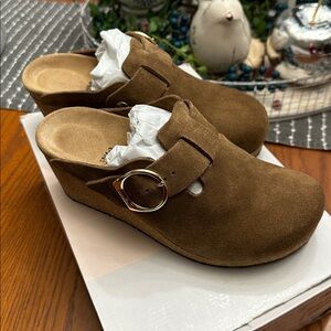 Sz38⭐️Like New Birkenstock Papillo Fanny Ring Buckle Dark Tea Suede Wedge 40mm